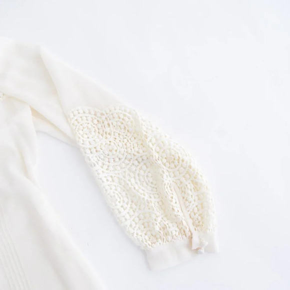 Rebecca Taylor Cream Front Tie Chiffon Eyelet Long Sleeve Blouse 4 - Picture 5 of 12